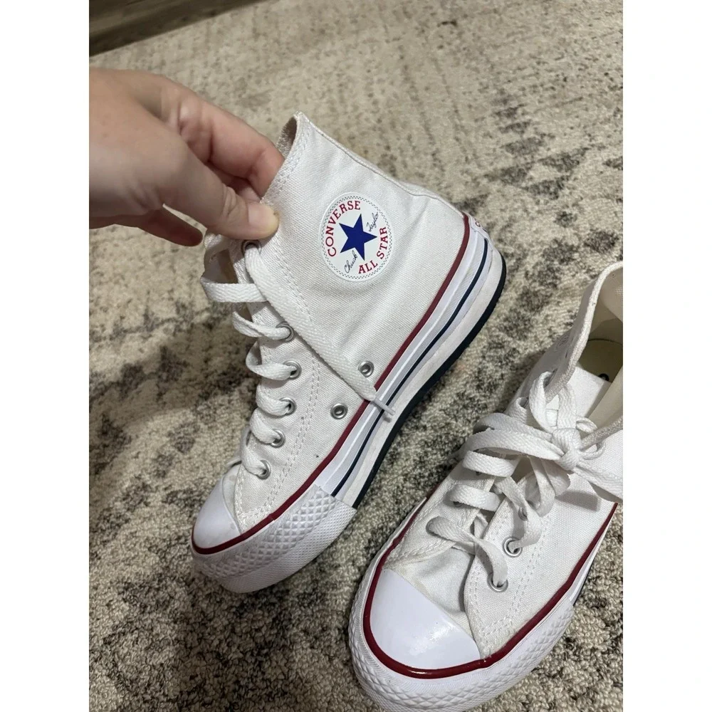 Girls High Top White Platform Converse Shoes Size 2.5